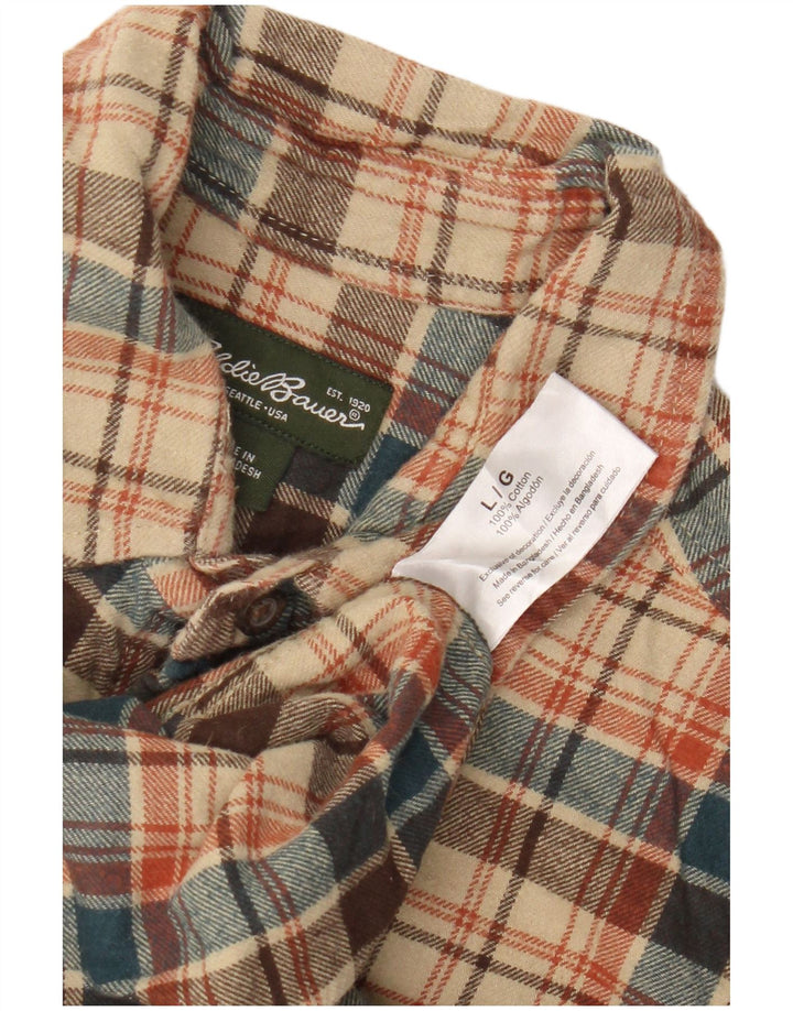 Eddie Bauer Camicia da uomo in flanella di cotone a quadri beige grande