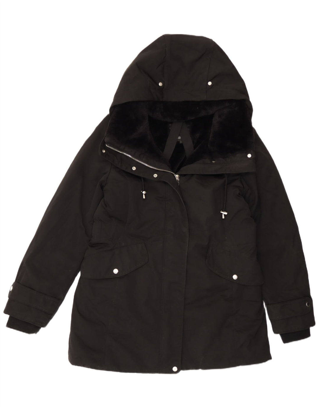 Giacca Parka con cappuccio da donna Zara UK 18 XL poliestere nero