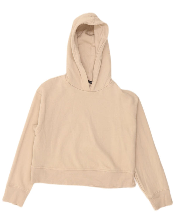 Zara Womens Crop Oversized Hoodie Jumper UK 10 Small Beige Bomuld