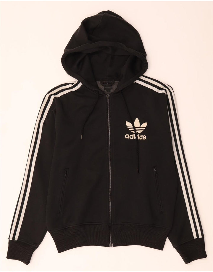 Adidas Womens Zip Hoodie Sweater UK 16 Large Black Polyester