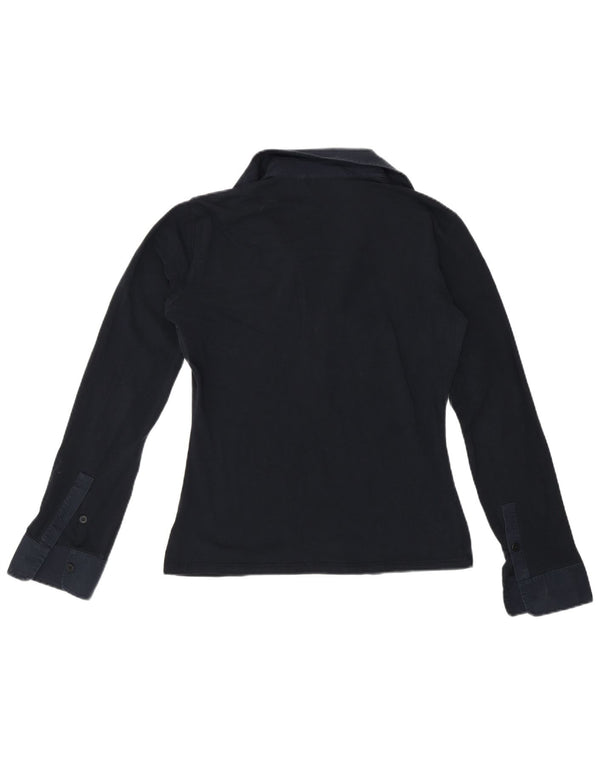 Max Mara Womens Long Sleeve Polo Shirt UK 14 Medium Navy Blue Colourblock