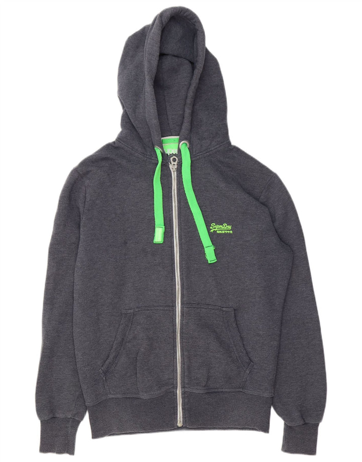 Superdry Herren-Kapuzenpullover mit Reißverschluss aus mittelgrauer Baumwolle