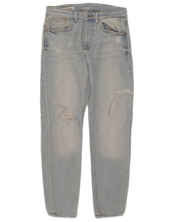 Zara Mens Distressed Tapered Jeans EU 38 Small W30 L29 Blue Cotton