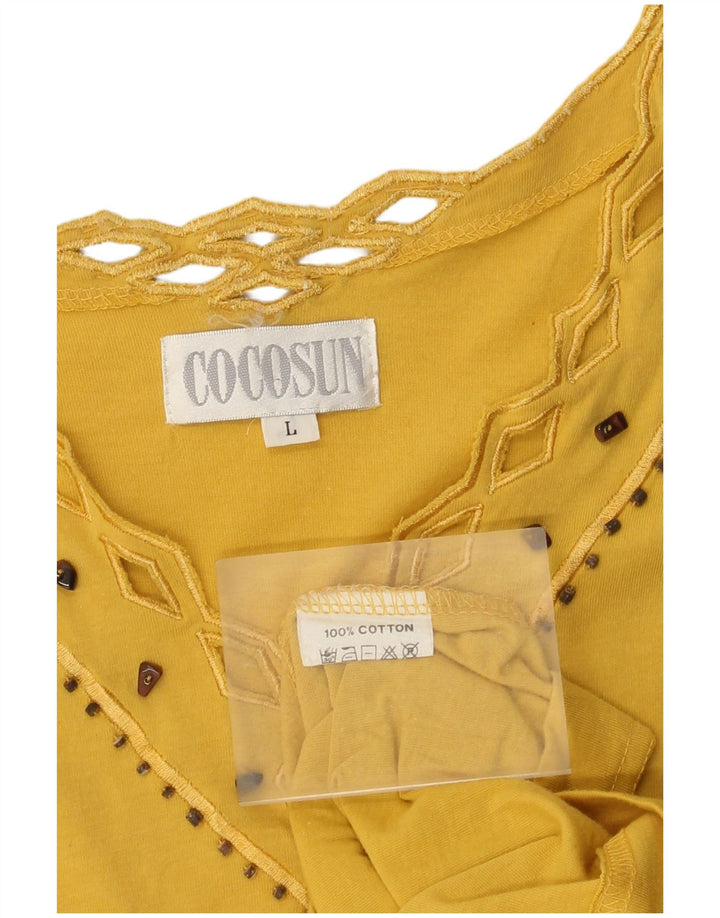 Vintage Womens Blouse Top UK 16 Large Yellow Cotton