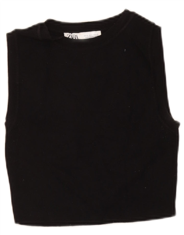 Zara Womens Sleeveless Crop Top UK 12 Medium Black Viscose
