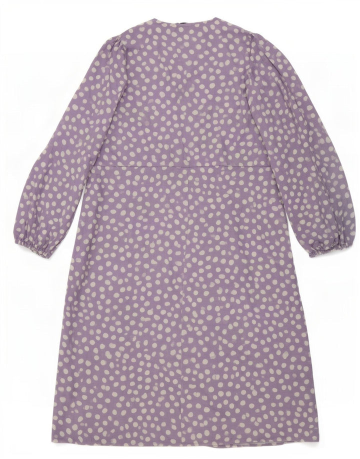 Zara Dame Oversized Ruffle Front Maxi Dress UK 10 Small Purple Spotted