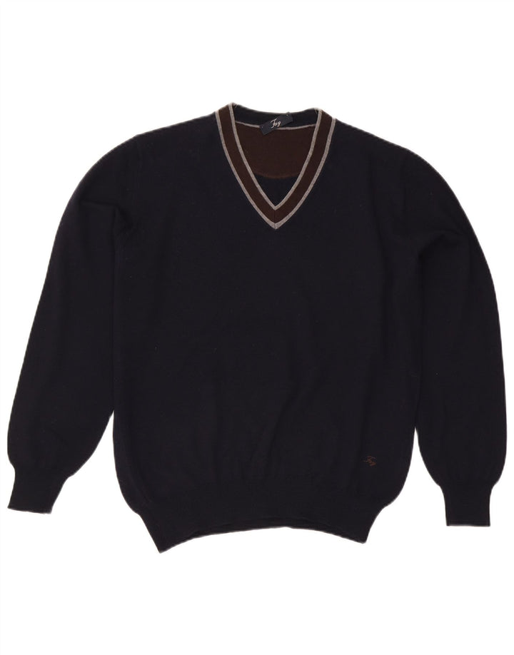 Fay Herre V-hals sweater Medium Marineblå Colourblock Virgin Wool