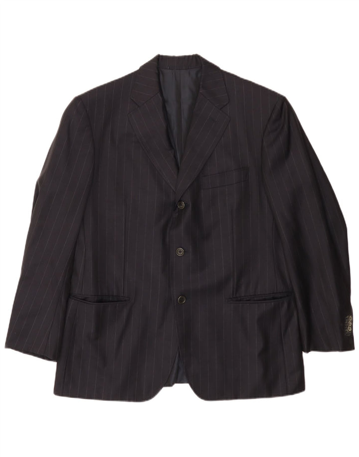 TASMANIAN Mens 3 Button Blazer Jacket UK 38 Medium Navy Blue Pinstripe