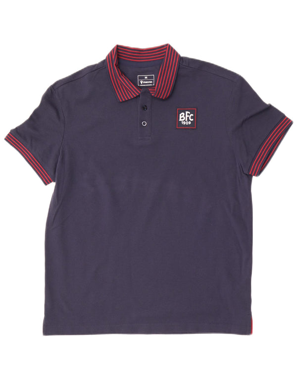 Macron Mens Polo Shirt Medium Navy Blue Striped Cotton