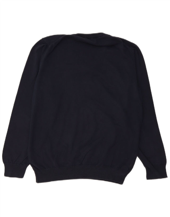 Gant Mens V-Neck Jumper Sweater Large Navy Blue Cotton