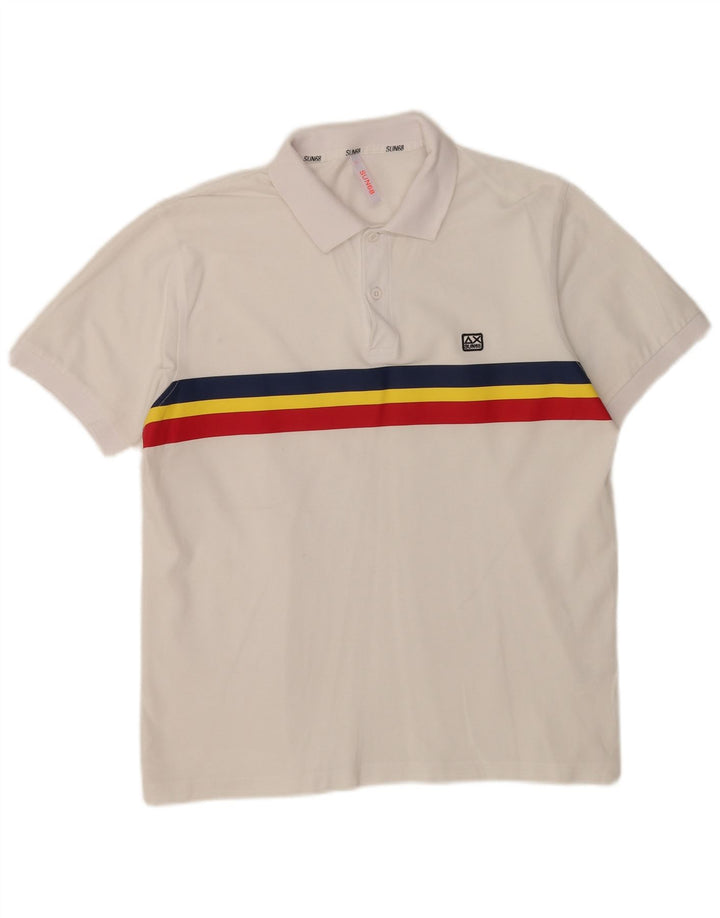 Sun68 Mens Polo Shirt Large White Striped Cotton