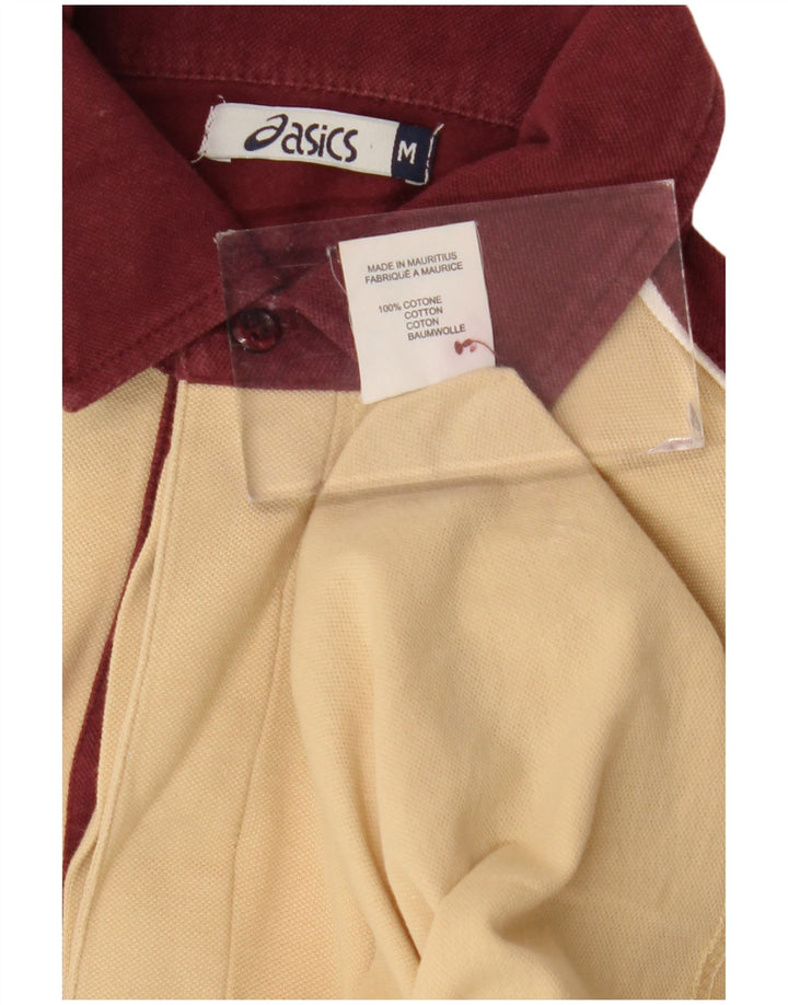 Asics Mens Polo Shirt Medium Beige Colourblock Cotton