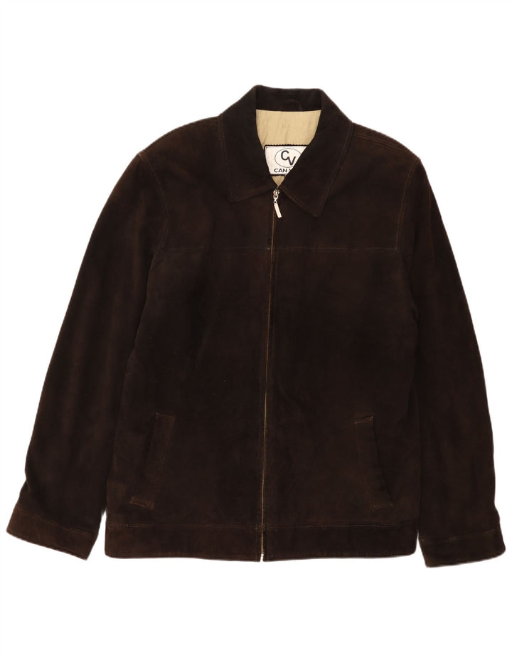 vintage Mens Suede Bomber Jacket UK 40 Grand Cuir Brun