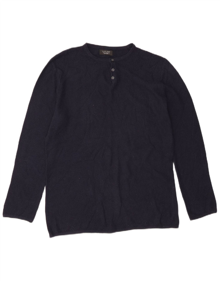 Zara Mens Top Long Sleeve Medium Navy Blue