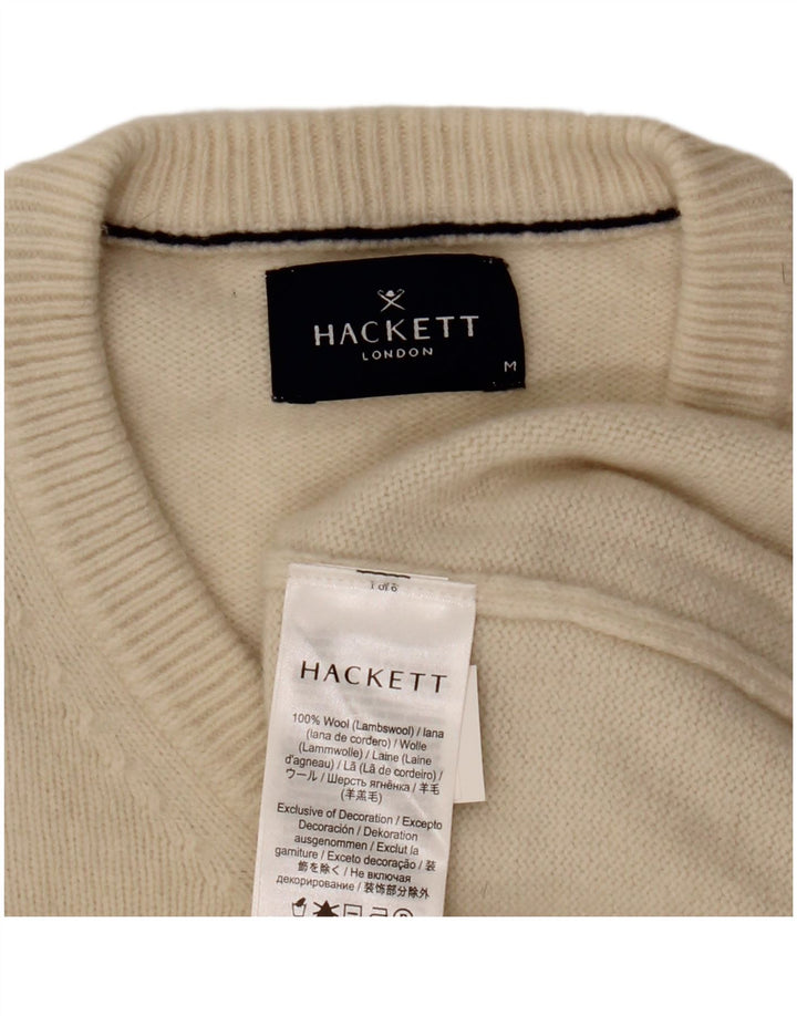 Hackett Mens V-Neck Jumper Sweater Medium Beige Wool