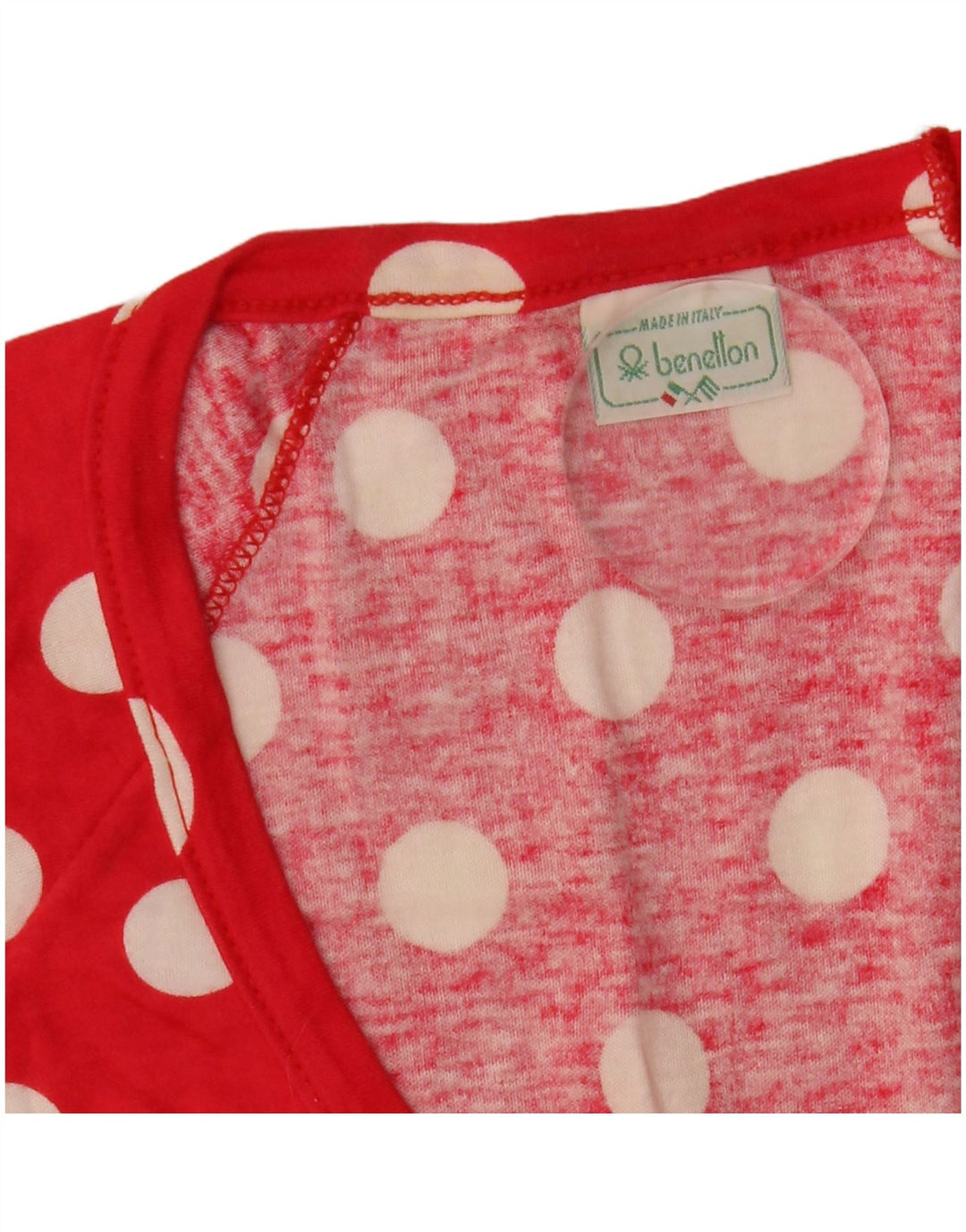 BENETTON Womens Oversized Batwing Top 3/4 Sleeve UK 10 Small Red Polka Dot