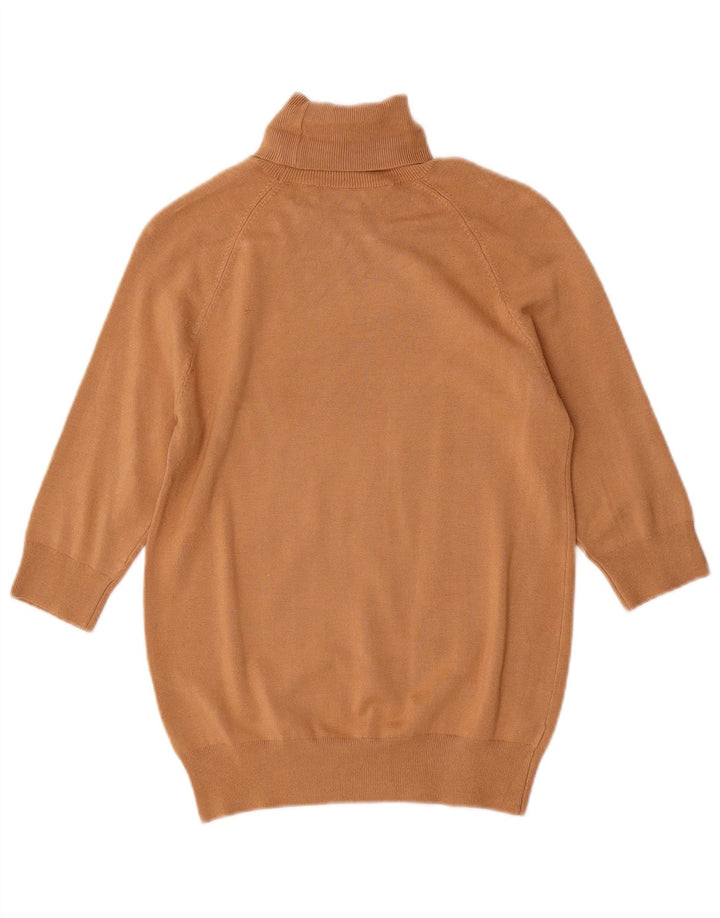 ZARA Womens Longline Roll Neck Jumper Sweater UK 12 Medium Brown Viscose