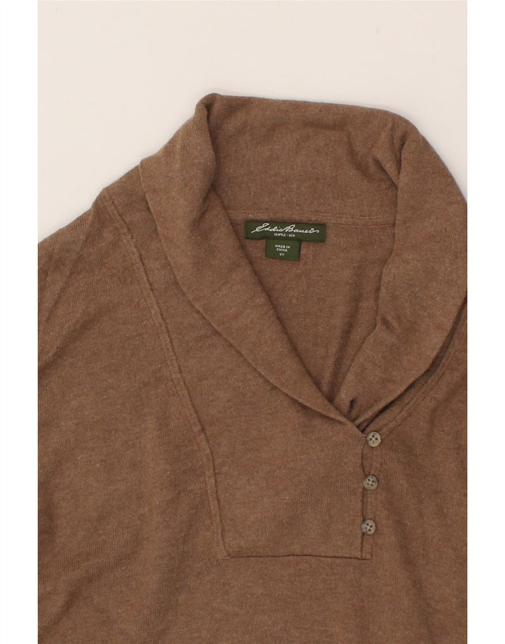 EDDIE BAUER Womens Shawl Neck Jumper Sweater UK 20 2XL Brown Cotton Vintage Eddie Bauer and Second-Hand Eddie Bauer from Messina Hembry 