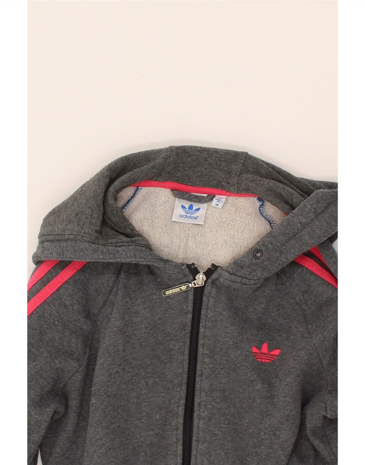 ADIDAS Girls Zip Hoodie Sweater 9-10 Years Grey Cotton Vintage Adidas and Second-Hand Adidas from Messina Hembry 