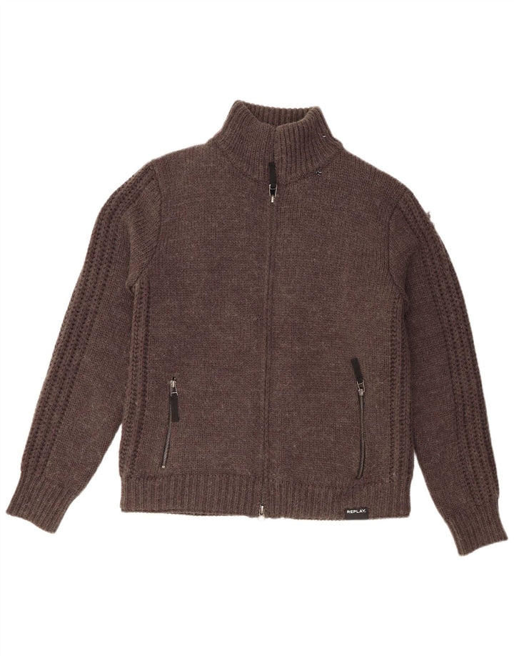 Replay Mens Cardigan Sweater Large Grey Acrylic