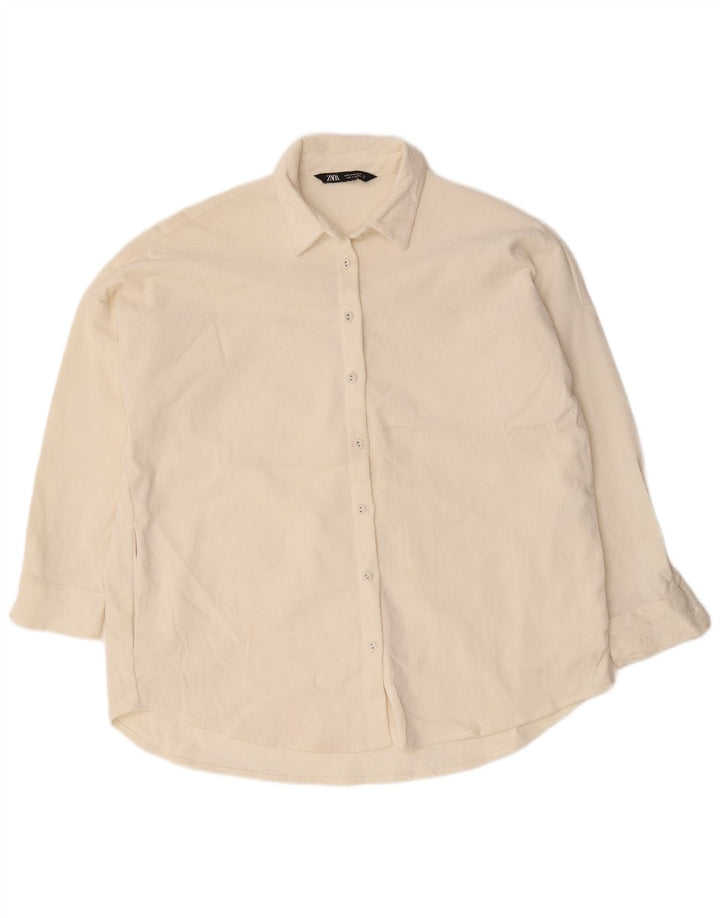 Camicia da donna oversize in velluto a coste Zara UK 10 piccola in poliestere bianco