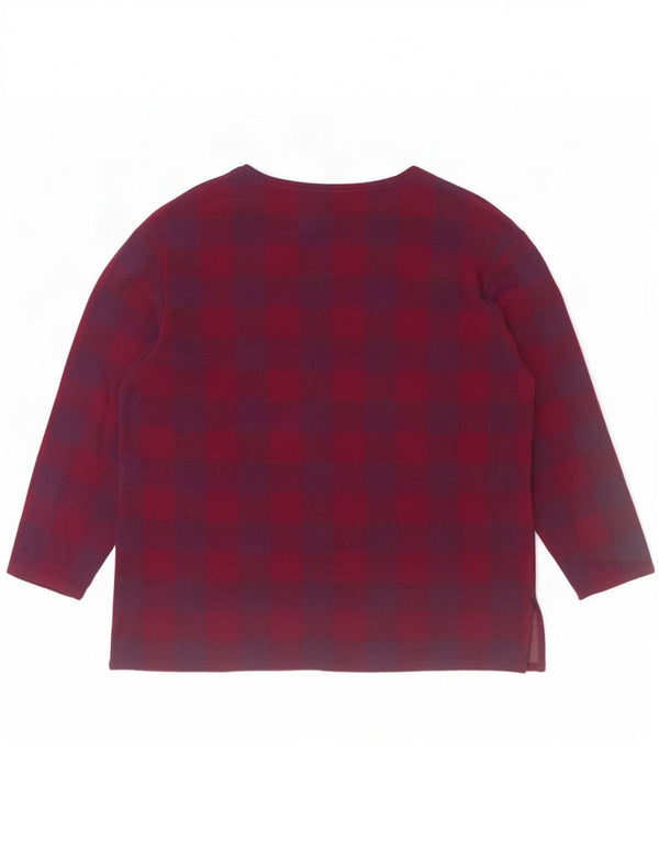 Blusa feminina de manga comprida Marks & Spencer UK 20 2XL Borgonha xadrez