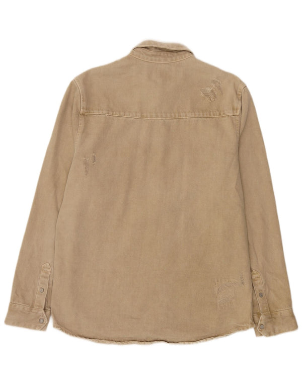 Zara Chemise en jean coupe décontractée en détresse pour homme, grand coton beige