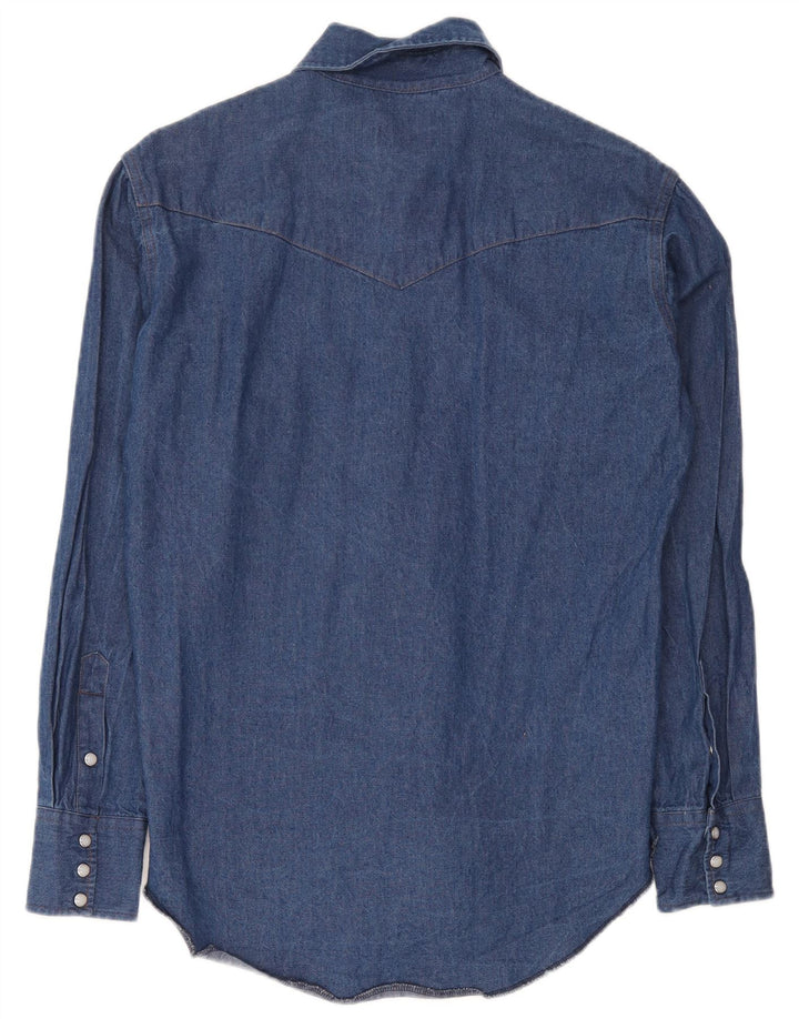 Wrangler Mens Western Denim Shirt Size 15 Medium Blue Cotton