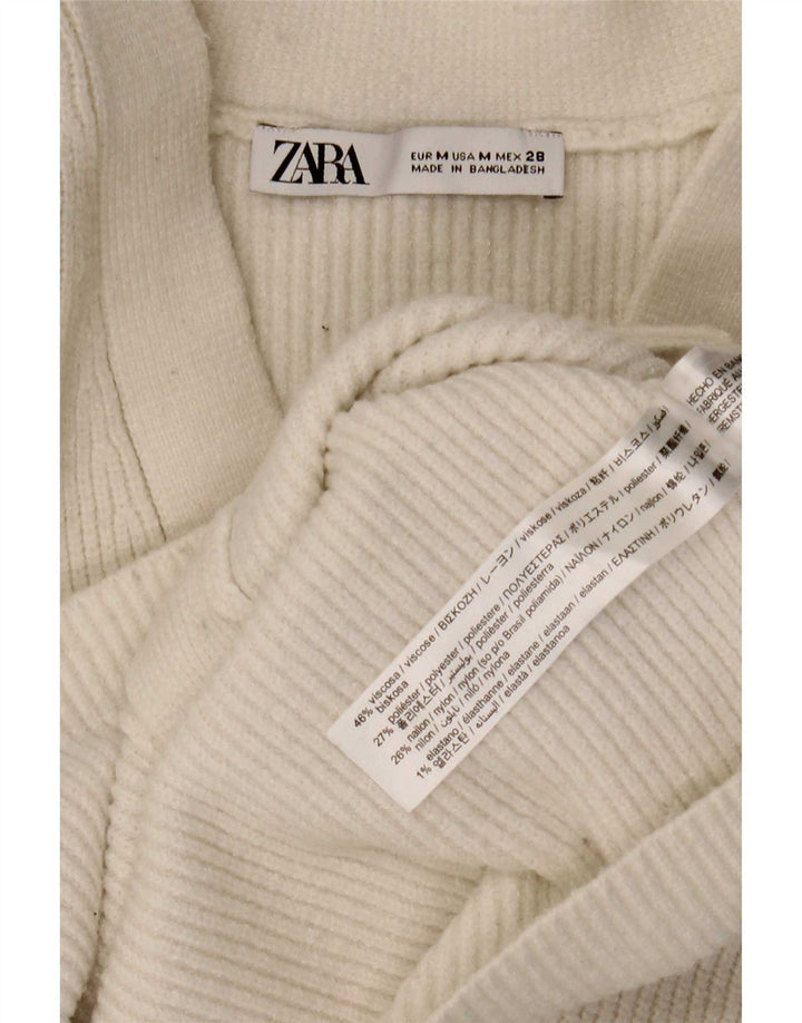 Zara Womens Crop Cardigan Sweater UK 12 Medium White Viscose