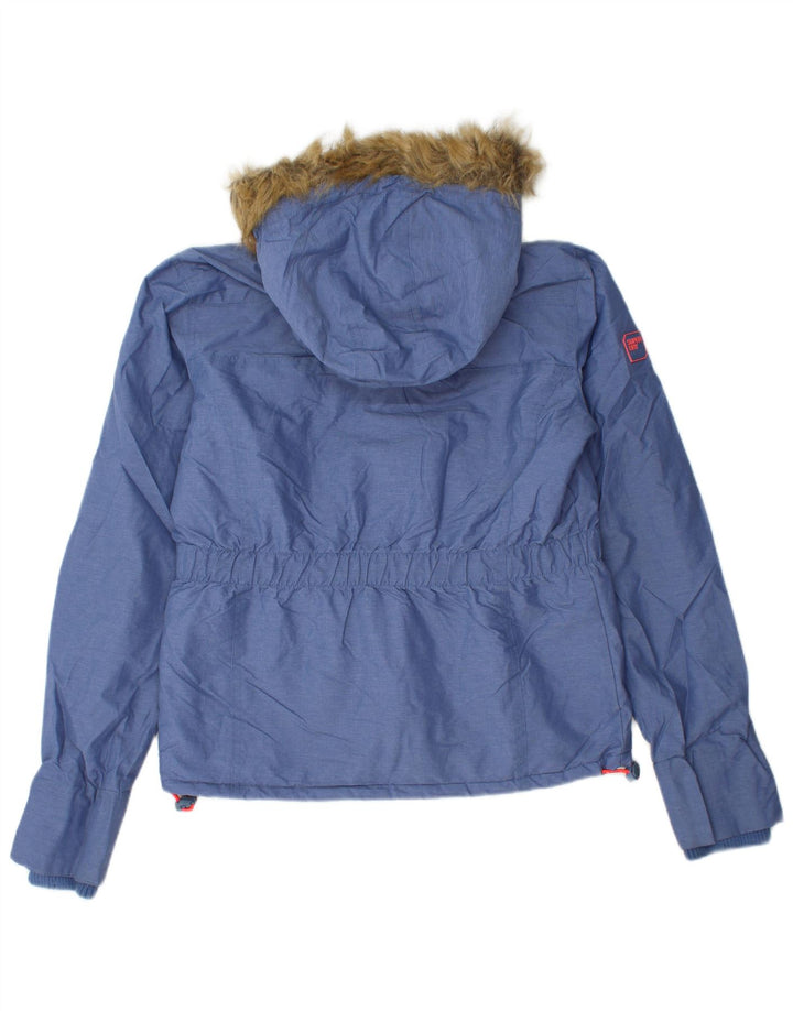 SUPERDRY Womens Graphic Hooded Windbreaker Jacket UK 14 Medium Blue