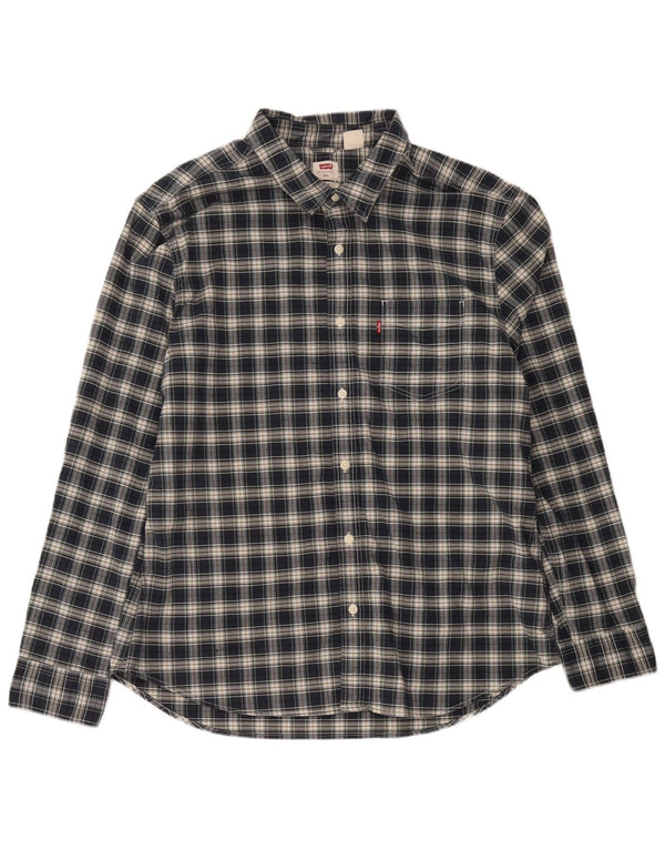 Levi's Mens Slim Shirt 2XL Navy Blue Check Cotton