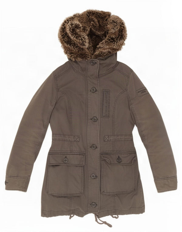Женская парка из шерпы с капюшоном Abercrombie & Fitch UK 10, маленькая серая