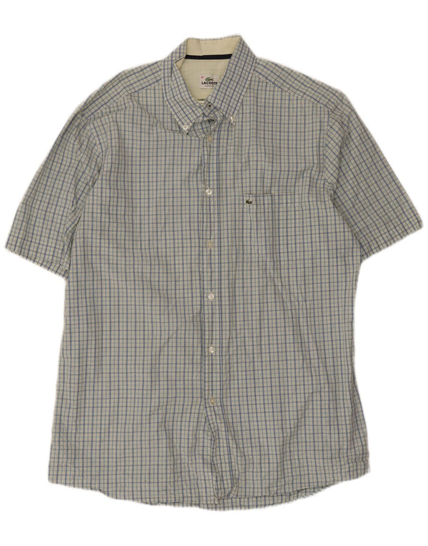 Lacoste Chemise coupe classique à manches courtes pour homme Taille 42 Grand coton à carreaux bleus