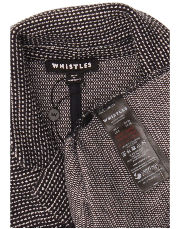 WHISTLES Womens 2 Button Blazer Jacket UK 10 Small Black Striped Cotton