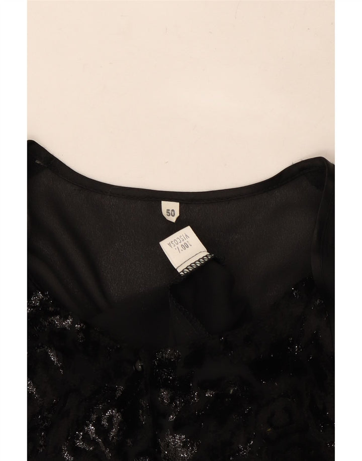 VINTAGE Womens Shirt Blouse IT 50 XL Black Viscose