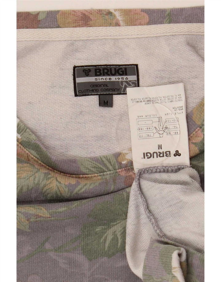 Brugi Damen-Sweatshirt-Pullover aus mittelgrauer, geblümter Baumwolle