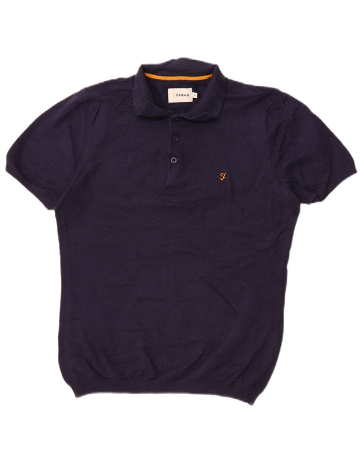 Farah Mens Short Sleeve Polo Neck Jumper Sweater Medium Navy Blue