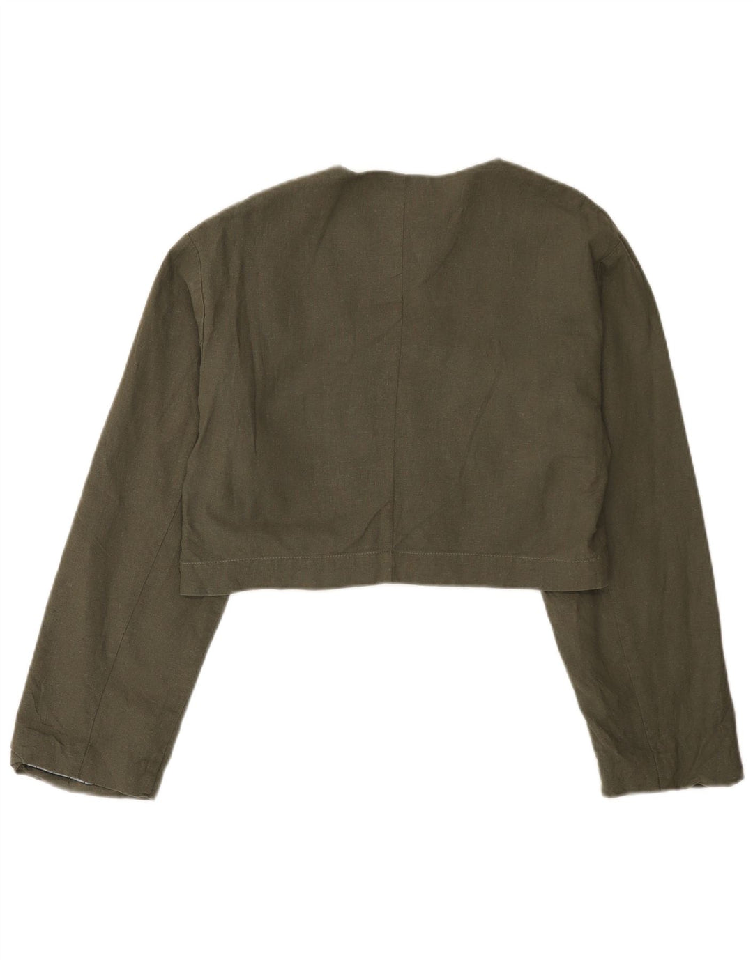 Zara Dame Oversized Bolero Jacket UK 10 Small Khaki Linen