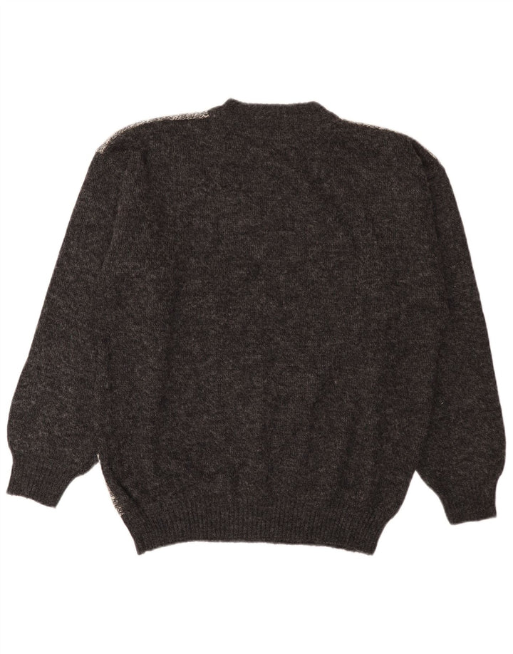 Vintage Mens Crew Neck Jumper Sweater IT 52 Large Grey Colourblock Wool