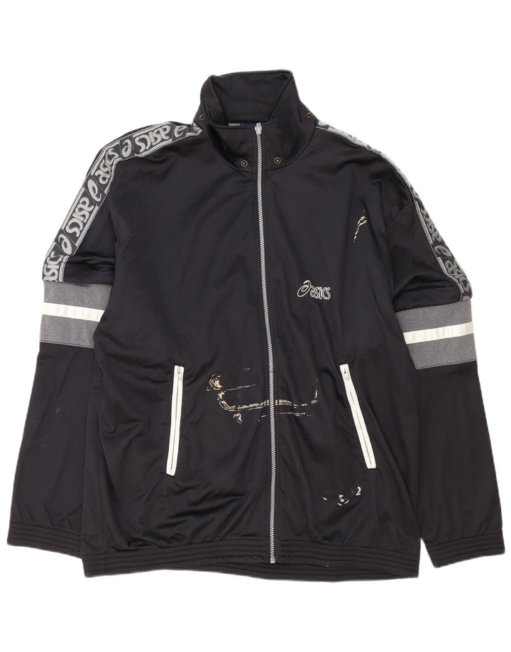 Asics Mens Graphic Tracksuit Top Jacket IT 54 XL Black Colourblock
