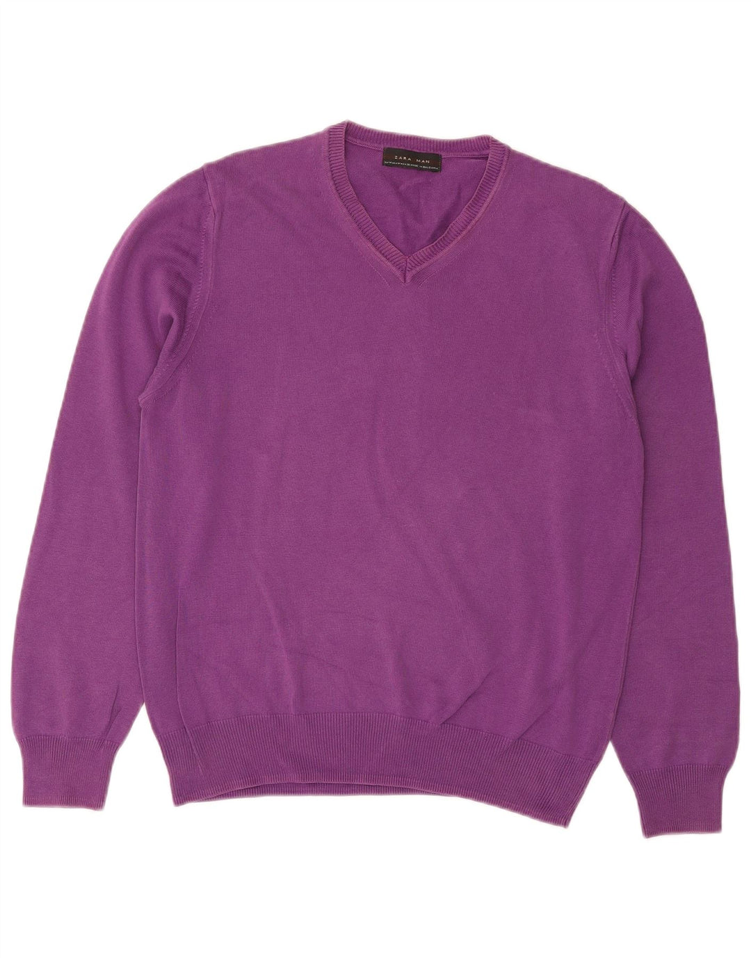 ZARA Mens V-Neck Jumper Sweater Medium Purple Cotton