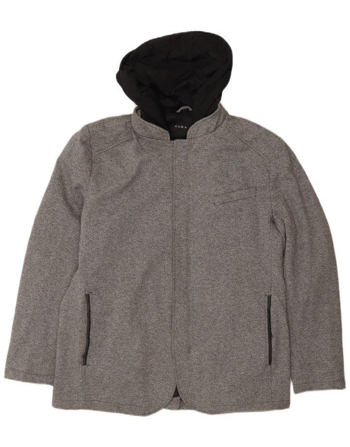 Zara Herren-Bomberjacke mit Kapuze, UK 42, XL, grau, Polyester