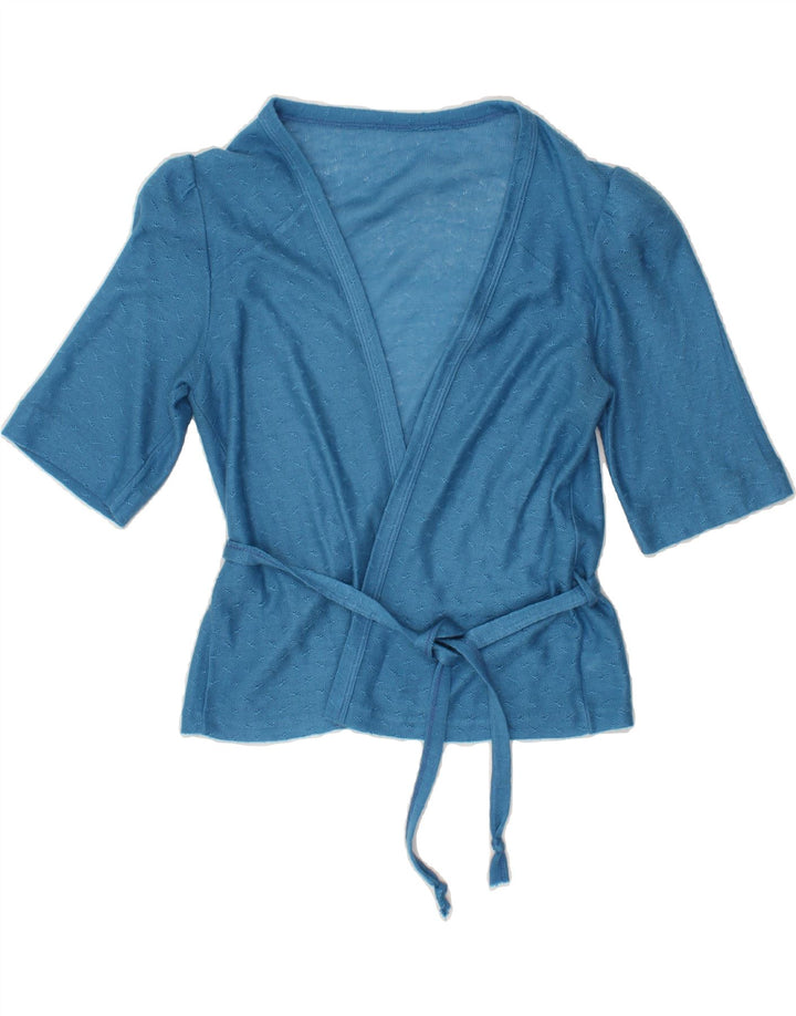 VINTAGE Womens 1/2 Sleeve Cardigan Sweater IT 44 Medium Blue Acrylic Vintage Vintage and Second-Hand Vintage from Messina Hembry 