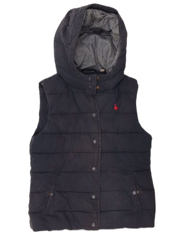 Jack Wills Chaleco acolchado con capucha para mujer UK 10 Small Azul marino Algodón