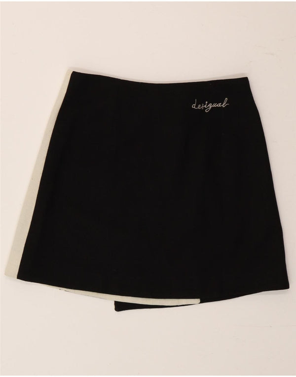 Desigual Minifalda cruzada para mujer EU 38 Mediana W28 Negro Floral Moderno