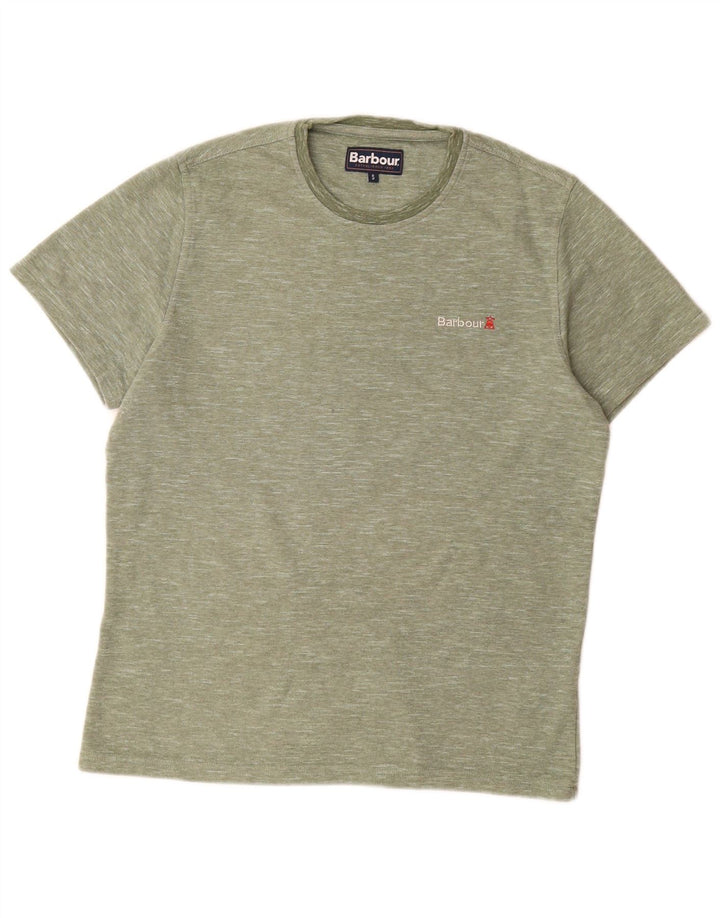 Barbour Mens T-Shirt Top Small Green Flecked Cotton