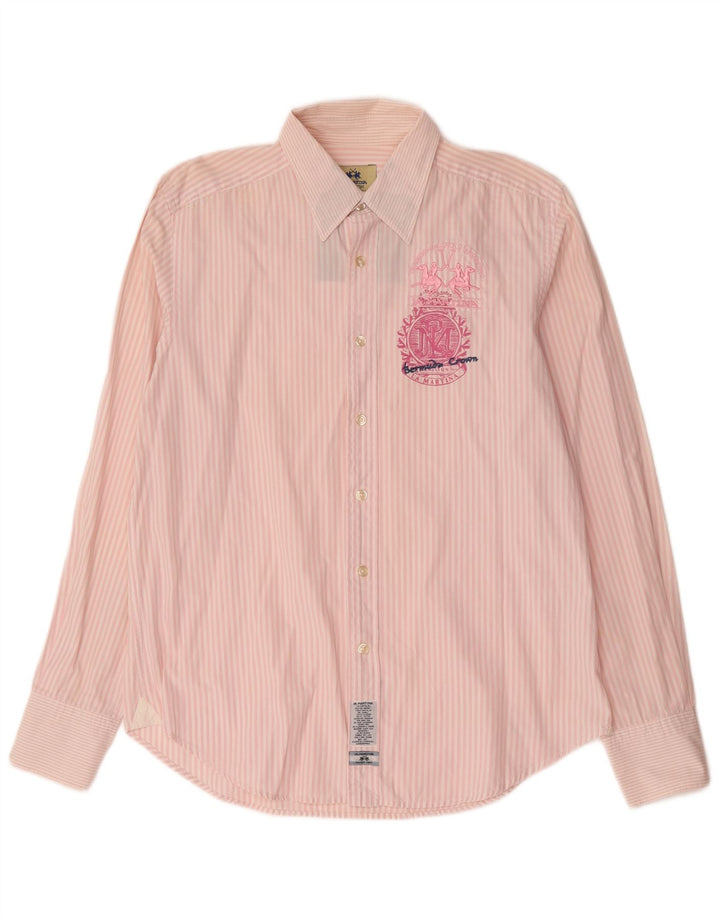 La Martina Mens Graphic Shirt Large Pink Pinstripe