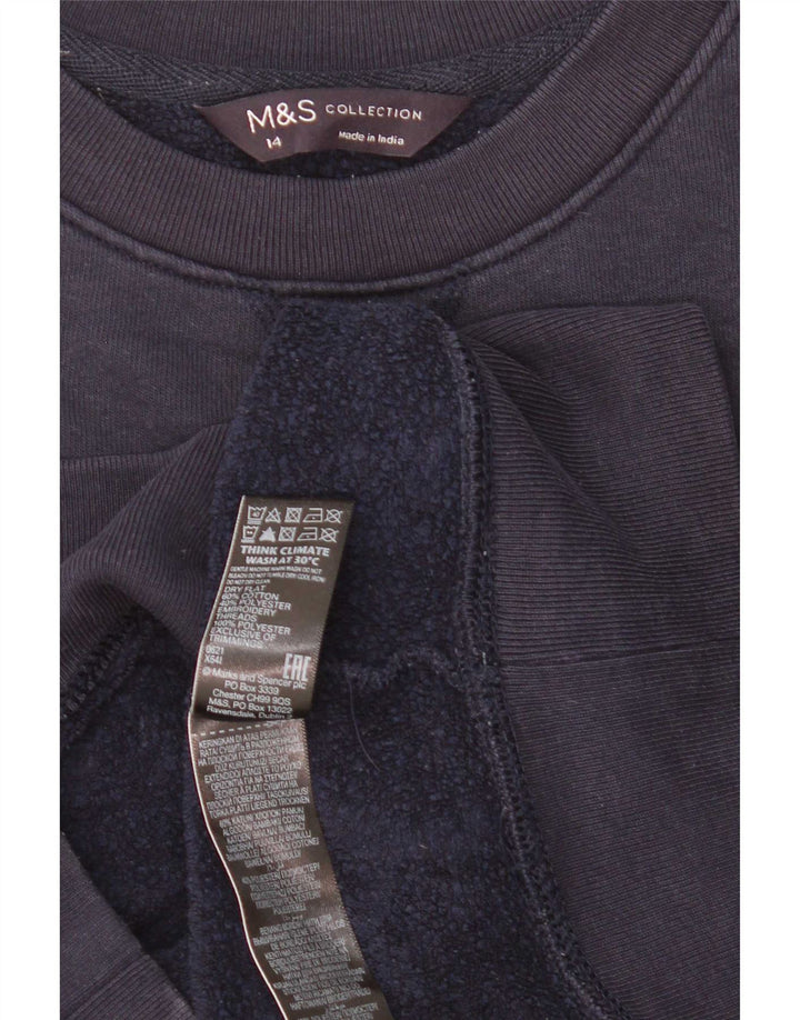 Marks & Spencer Dame Grafisk Sweatshirt Jumper UK 14 Large Navy Blue