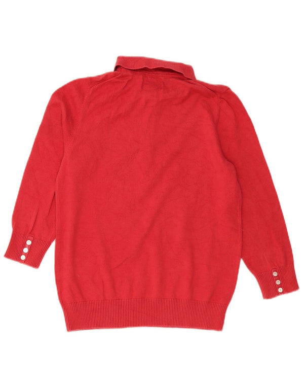 Eddie Bauer Womens 3/4 Sleeve Polo Neck Jumper Sweater UK 10 Small Red