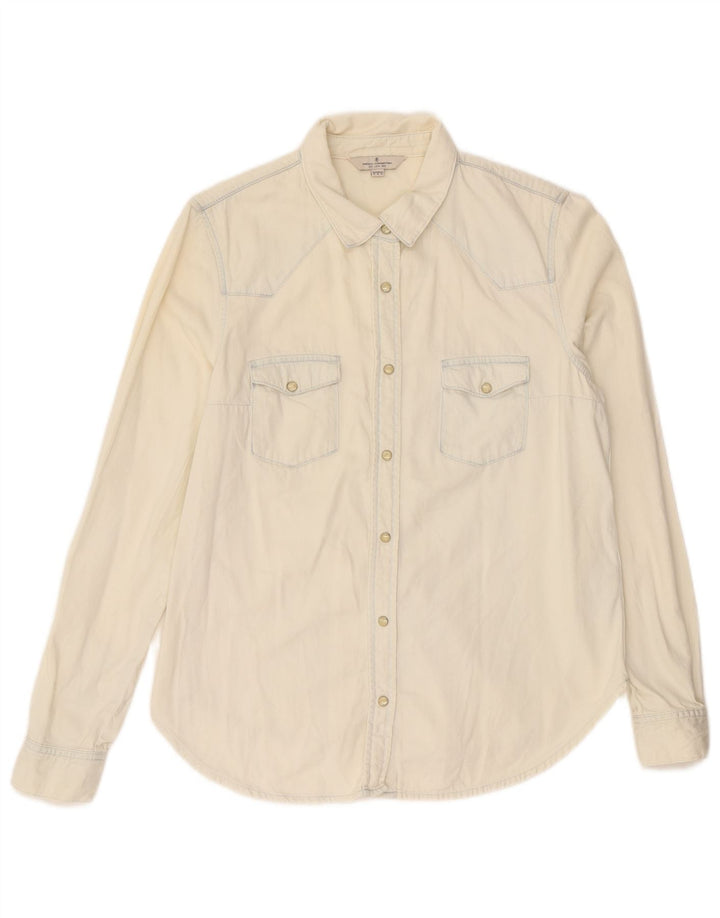 French Connection Womens Denim Shirt UK 12 Medium Off White Cotton